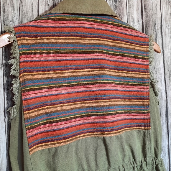 GB Edgy Cotton Canvas Military Green Serape Punk Country Vest - Picture 11 of 12
